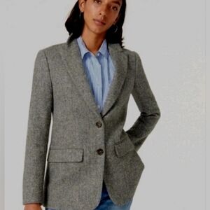 J Crew Women's Sommerset English Wool Herringbone Blazer 16 Graphite